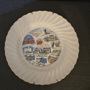 Sheffield Bone White Oklahoma Souvenir Decorative Plate Gold Trim